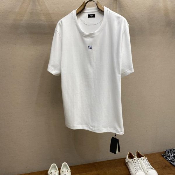 designer,replica,clothing,fake,1:1,lv,luxury,high quality Fendi Crew Neck Logo Embroidered Short Sleeve Cotton T-Shirt (529VO)