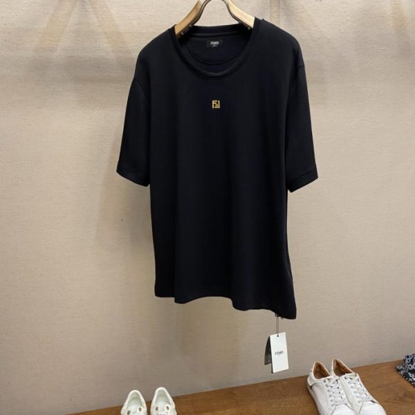 designer,replica,clothing,fake,1:1,lv,luxury,high quality Fendi Crew Neck Logo Embroidered Short Sleeve Cotton T-Shirt (FTR31)