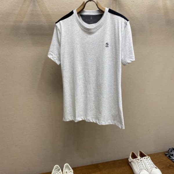 designer,replica,clothing,fake,1:1,lv,luxury,high quality Brunello Cucinelli Color Block Short-Sleeve T-Shirt (7CSG1)