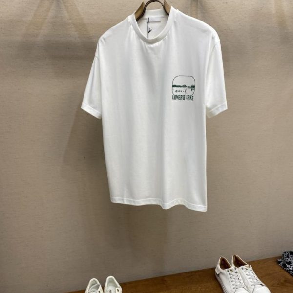 designer,replica,clothing,fake,1:1,lv,luxury,high quality Prada Lakeside Print Crew Neck Short-Sleeve T-Shirt (D0EXB)