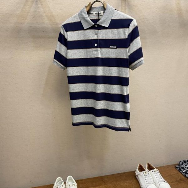 designer,replica,clothing,fake,1:1,lv,luxury,high quality Miu Miu striped plain knit polo shirt (TKYEL)