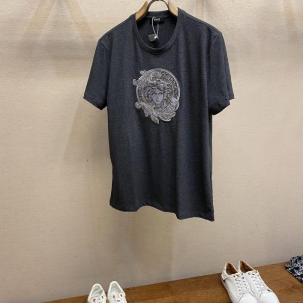 designer,replica,clothing,fake,1:1,lv,luxury,high quality Versace Embroidered Cotton Plain Knit Short-Sleeve T-Shirt (BQMVT)