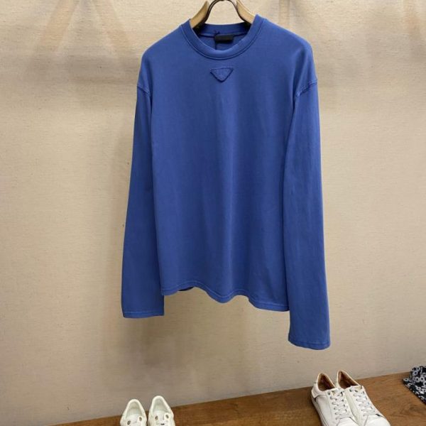 designer,replica,clothing,fake,1:1,lv,luxury,high quality Prada Blue Triangle Crew Neck Long Sleeve (WIWMO)