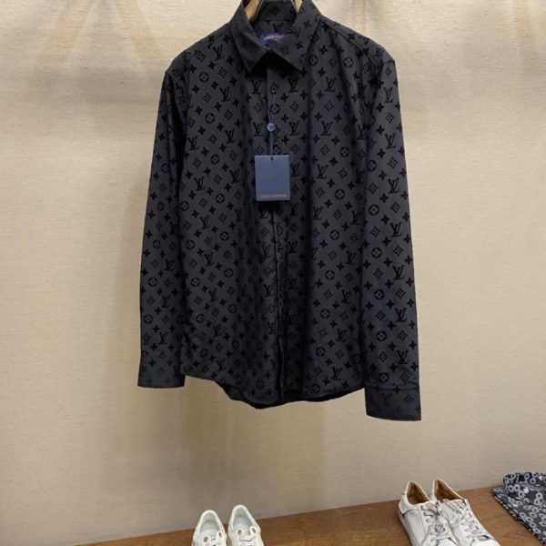 designer,replica,clothing,fake,1:1,lv,luxury,high quality LV Classic Jacquard All-over Flocked Casual Long-Sleeve Shirt for Men and Women (6HIFX)