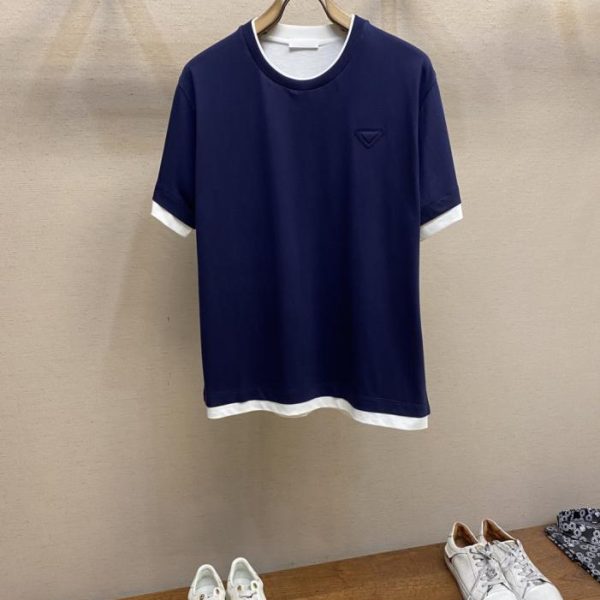 designer,replica,clothing,fake,1:1,lv,luxury,high quality Prada patchwork faux double-layer cotton T-shirt (5N8OF)