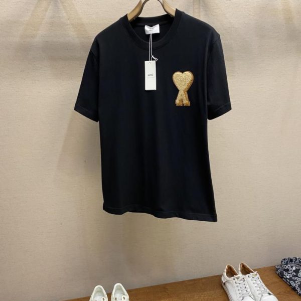 designer,replica,clothing,fake,1:1,lv,luxury,high quality AMI Unisex T-Shirt with Towel Embroidery, ADC Cotton Loose Fit (CGA4N)