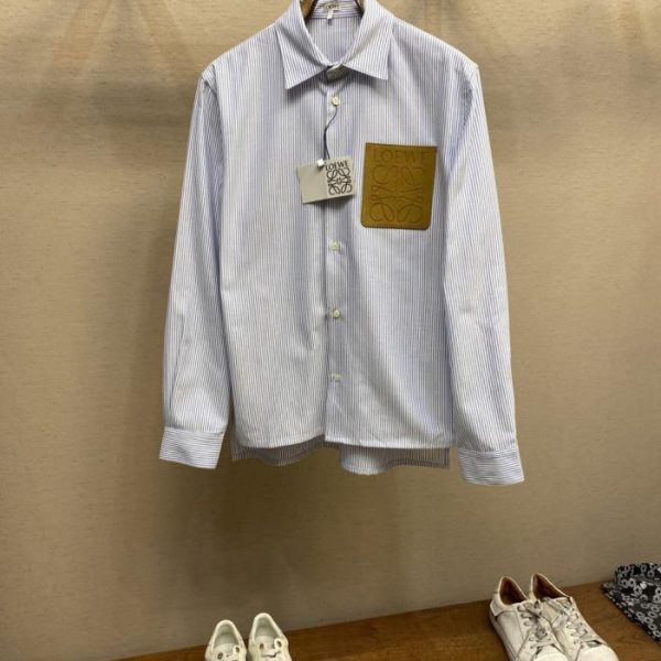 designer,replica,clothing,fake,1:1,lv,luxury,high quality Loewe striped shirt with leather patch (ZV3H6)