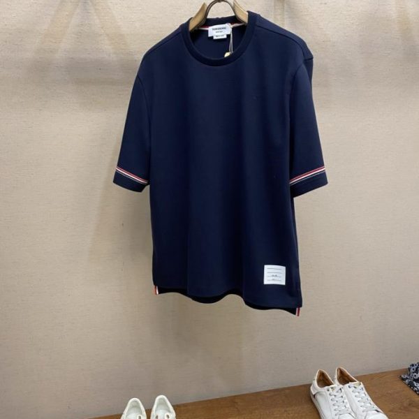 designer,replica,clothing,fake,1:1,lv,luxury,high quality Thom Browne Classic Navy Striped Short-Sleeve T-Shirt (74HFF)