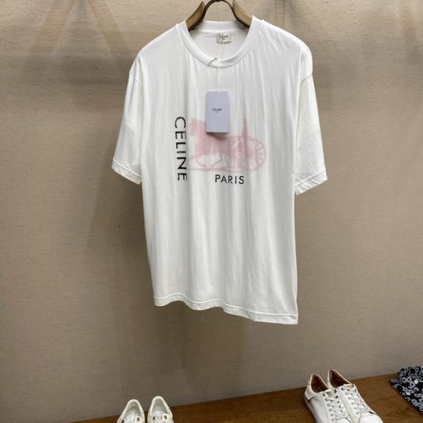 designer,replica,clothing,fake,1:1,lv,luxury,high quality Celine Carriage Double-Layer 120kbread Cotton Short-Sleeve T-Shirt (ZXKHV)