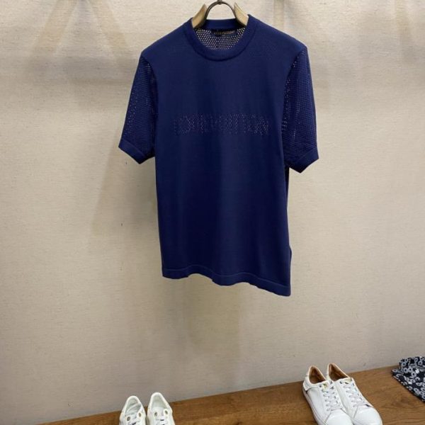 designer,replica,clothing,fake,1:1,lv,luxury,high quality LV mesh openwork short-sleeved knit top (OEZ3D)