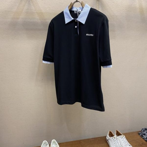 designer,replica,clothing,fake,1:1,lv,luxury,high quality MiuMiu plaid shirt with embroidered collar POLO (U4WCO)