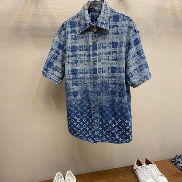 designer,replica,clothing,fake,1:1,lv,luxury,high quality LV all-over plaid jacquard denim shirt (7TXIV)