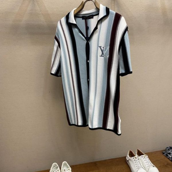 designer,replica,clothing,fake,1:1,lv,luxury,high quality LV striped crochet short-sleeved shirt (6V5BD)