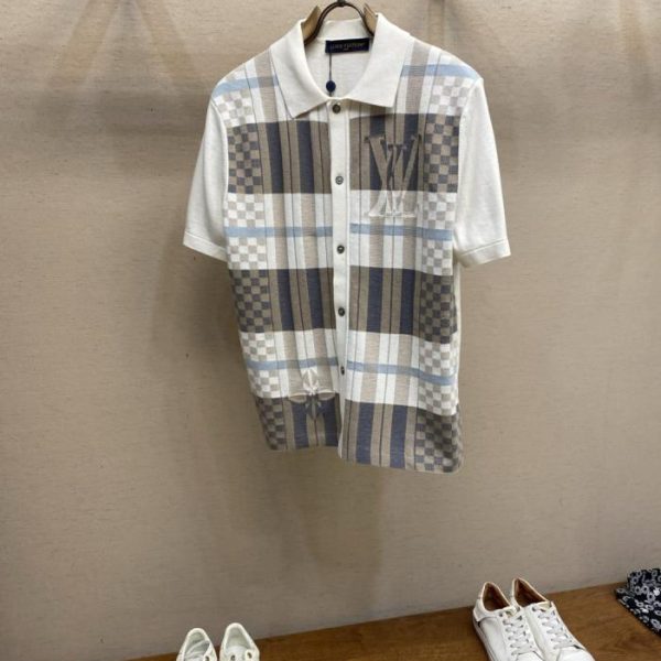 designer,replica,clothing,fake,1:1,lv,luxury,high quality LV Check Jacquard Knit Short-Sleeve Shirt (UC5S9)