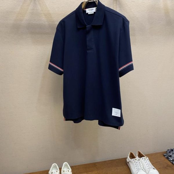 designer,replica,clothing,fake,1:1,lv,luxury,high quality Thom Browne classic navy blue polo shirt (IAB8H)