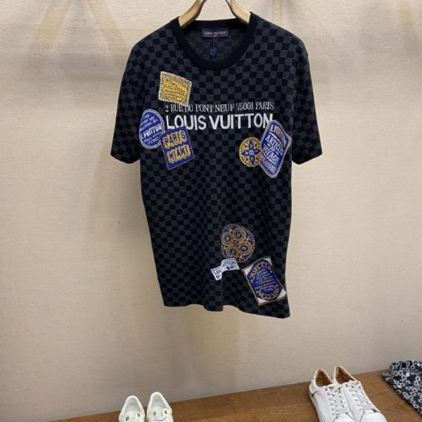 designer,replica,clothing,fake,1:1,lv,luxury,high quality LV Jacquard Knit Short-Sleeve T-Shirt with Logo Pattern (NWCIU)