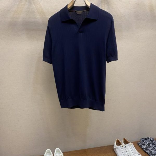 designer,replica,clothing,fake,1:1,lv,luxury,high quality Zzegna Old Money Style Men’s Scissor Collar Unbuttoned Knit Polo Shirt (E91SI)