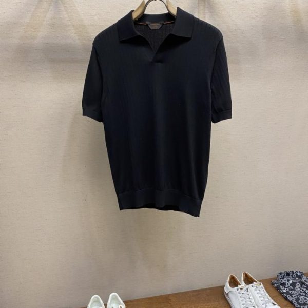designer,replica,clothing,fake,1:1,lv,luxury,high quality Zzegna Old Money Style Men’s Scissor Collar Unbuttoned Knit Polo Shirt (KAL55)