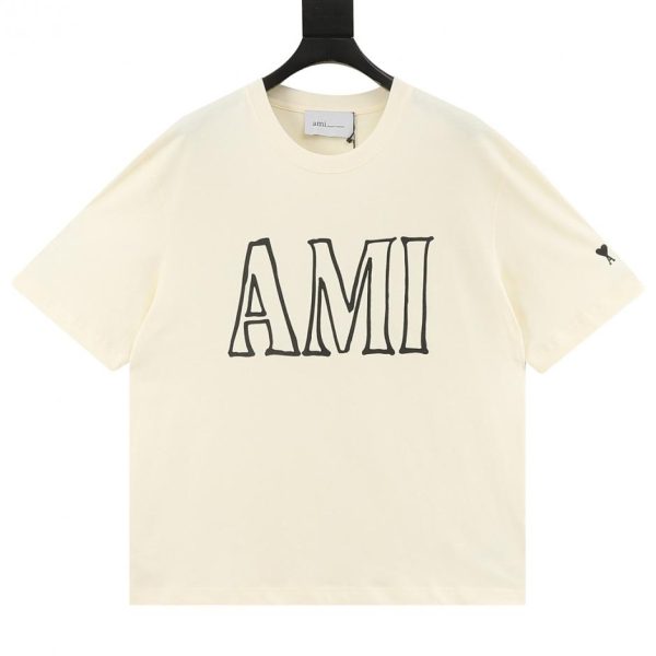 designer,replica,clothing,fake,1:1,lv,luxury,high quality AMI PARIS Letter Print Box-Style Short-Sleeve T-Shirt (A00B)