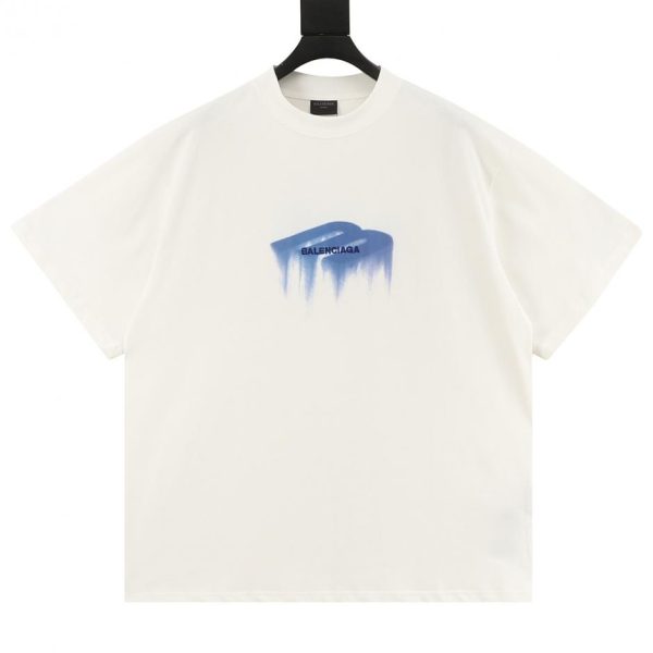 designer,replica,clothing,fake,1:1,lv,luxury,high quality BALENCIAGA Klein Blue Dissolved M Letter Short-Sleeve T-Shirt (689E)