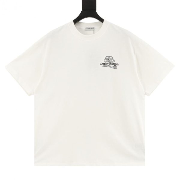 designer,replica,clothing,fake,1:1,lv,luxury,high quality BALENCIAGA embroidered short-sleeved top with double B-lock closure on the left chest (2E86)