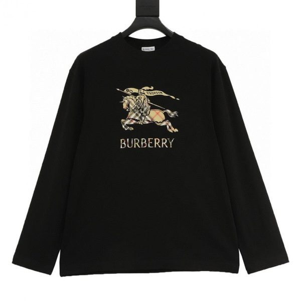 designer,replica,clothing,fake,1:1,lv,luxury,high quality Burberry Check Ribbed Knit Collar Long Sleeve T-Shirt (7E3D)