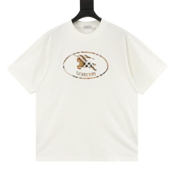 designer,replica,clothing,fake,1:1,lv,luxury,high quality Burberry FAAC Short-Sleeve T-Shirt with Round Knight Check Pattern and Embroidered Knight Seal