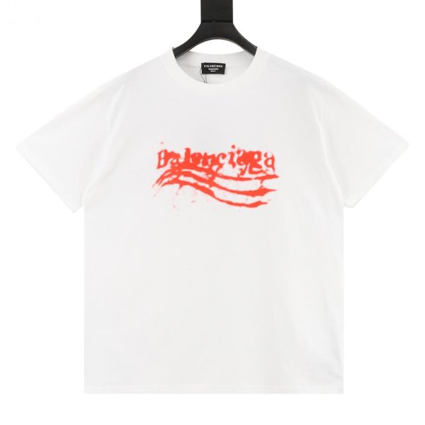 designer,replica,clothing,fake,1:1,lv,luxury,high quality Balenciaga New Style Blurred Red Logo Splatter Print Short-Sleeve T-Shirt (13F9)