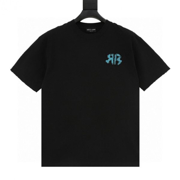 designer,replica,clothing,fake,1:1,lv,luxury,high quality Balenciaga New Arrival: Distressed Finish, Two-tone Color-blocked Embroidered Logo Lettering, Unisex Short-Sleeve T-Shirt (281A)