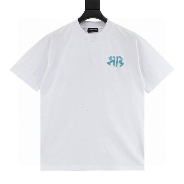 designer,replica,clothing,fake,1:1,lv,luxury,high quality Balenciaga New Style Distressed Short-Sleeve T-Shirt with Two-Tone Color-Blocked Embroidered Logo (286B) – Unisex (Short-Sleeve T-Shirt)