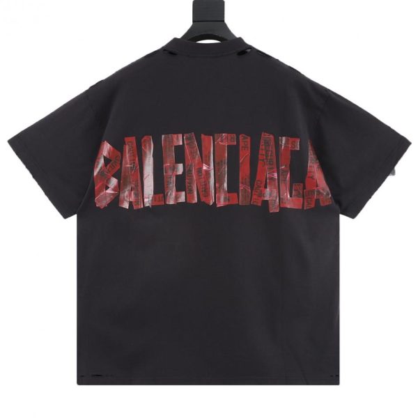 designer,replica,clothing,fake,1:1,lv,luxury,high quality Balenciaga Red Masking Tape Short-Sleeve T-Shirt (C2CF)