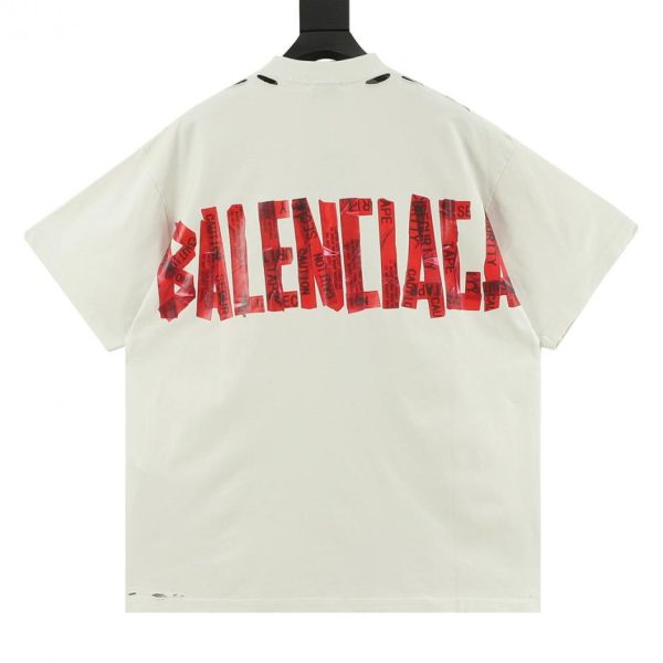 designer,replica,clothing,fake,1:1,lv,luxury,high quality Balenciaga Red Masking Tape Short-Sleeve T-Shirt (CE63)