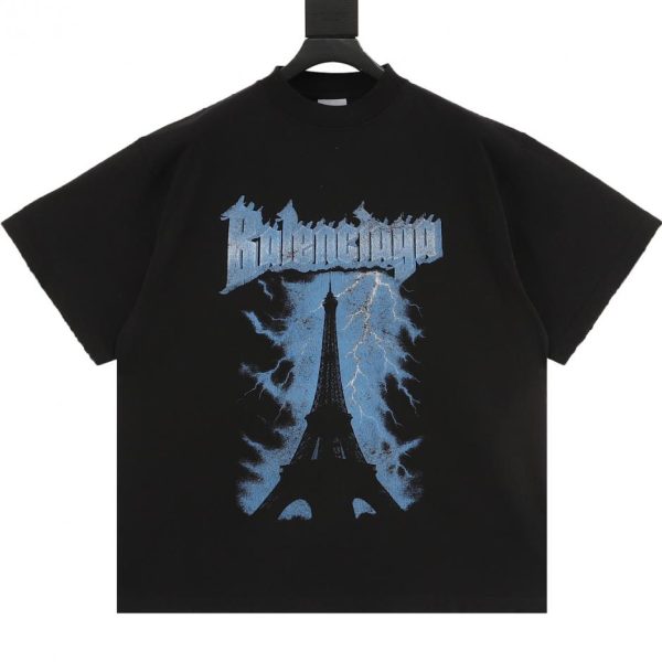 designer,replica,clothing,fake,1:1,lv,luxury,high quality Balenciaga Eiffel Tower Short-Sleeve T-Shirt (CDE1)