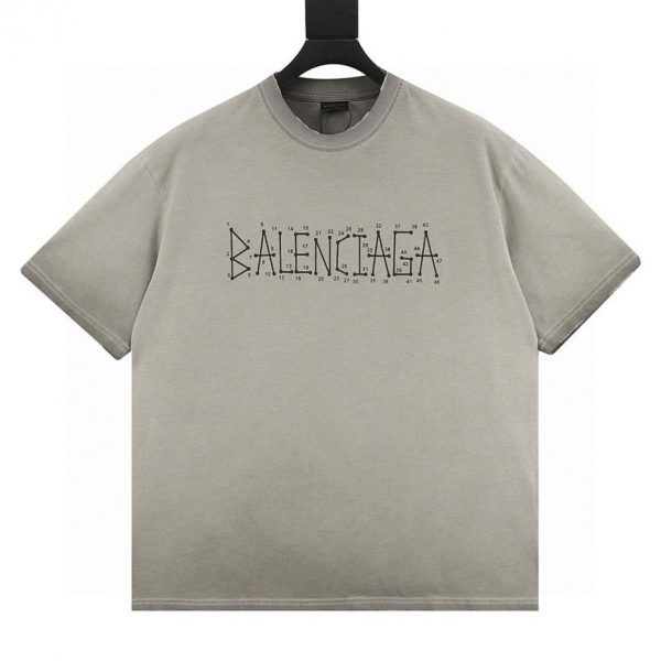 designer,replica,clothing,fake,1:1,lv,luxury,high quality Balenciaga washed mud-dyed geometric logo double B distressed short-sleeved T-shirt (07DD)