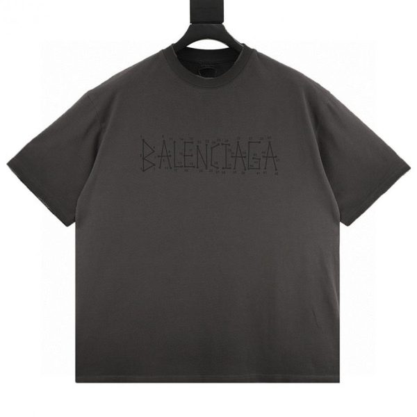 designer,replica,clothing,fake,1:1,lv,luxury,high quality Balenciaga washed mud-dyed geometric logo double B distressed short-sleeved T-shirt (2699)