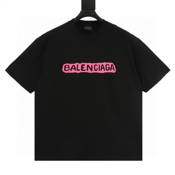 designer,replica,clothing,fake,1:1,lv,luxury,high quality Balenciaga distressed short-sleeved T-shirt with lock-lock letter graffiti print (5E07)