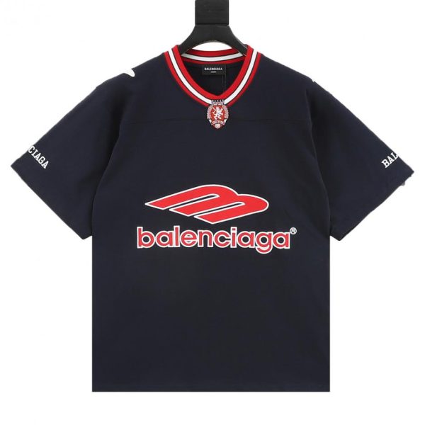 designer,replica,clothing,fake,1:1,lv,luxury,high quality Balenciaga Embroidered Logo Patchwork Short-Sleeve Jersey (EC32)