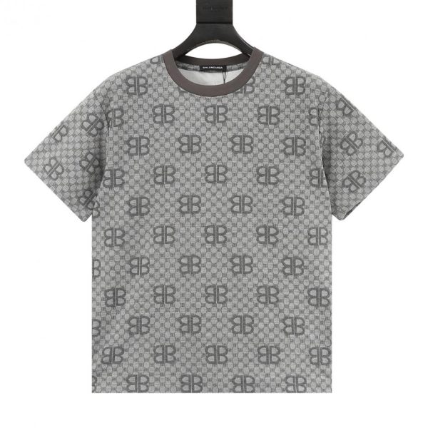 designer,replica,clothing,fake,1:1,lv,luxury,high quality Balenciaga all-over monogram jacquard short-sleeved shirt (C92B)