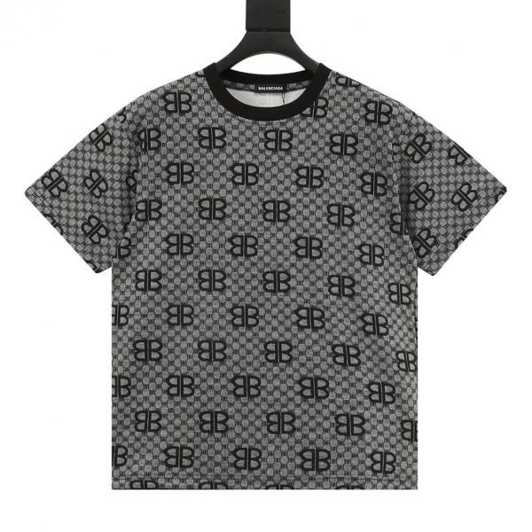 designer,replica,clothing,fake,1:1,lv,luxury,high quality Balenciaga all-over BB monogram jacquard short-sleeved shirt (E602)