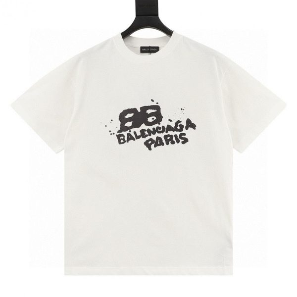 designer,replica,clothing,fake,1:1,lv,luxury,high quality BALENCIAGA Double B Graffiti Splatter Letter Short-Sleeve T-Shirt (8953)