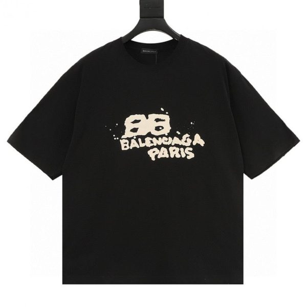 designer,replica,clothing,fake,1:1,lv,luxury,high quality BALENCIAGA Double B Graffiti Splatter Letter Short-Sleeve T-Shirt (EDDE)