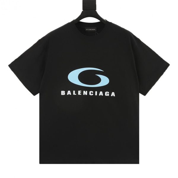 designer,replica,clothing,fake,1:1,lv,luxury,high quality BALENCIAGA Blue Circular Letter Print Short-Sleeve T-Shirt (D0F7)