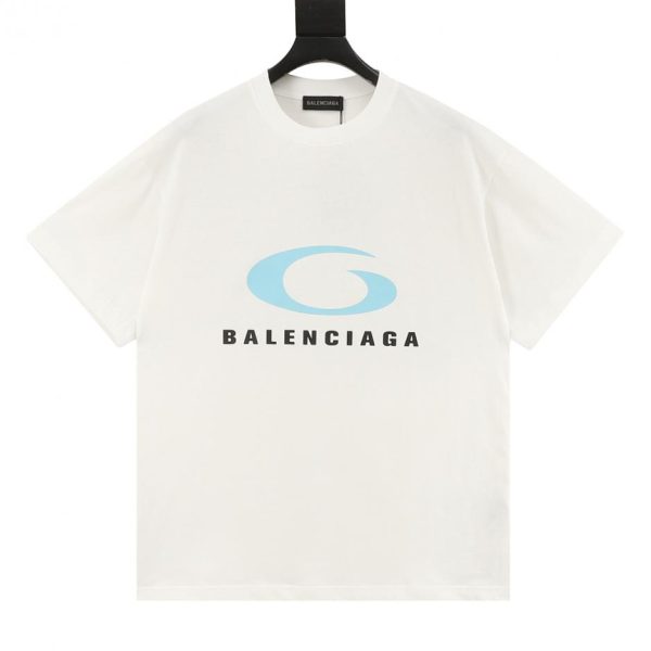 designer,replica,clothing,fake,1:1,lv,luxury,high quality BALENCIAGA Blue Circular Letter Print Short-Sleeve T-Shirt (D8C9)