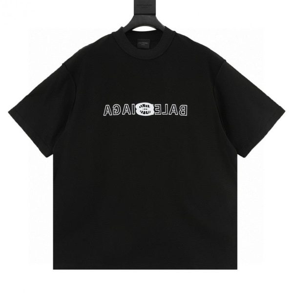 designer,replica,clothing,fake,1:1,lv,luxury,high quality BALENCIAGA 24ss Inverted Letter Overlap Embroidered Short-Sleeve T-Shirt (9F42)