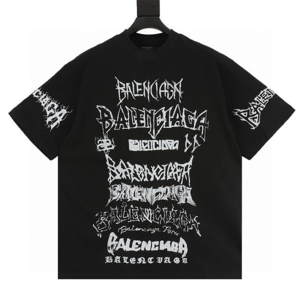designer,replica,clothing,fake,1:1,lv,luxury,high quality BALENCIAGA all-over letter print, direct-print breathable graffiti short-sleeved T-shirt (1E0F)