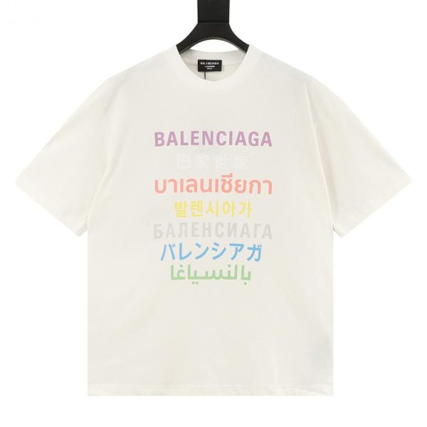 designer,replica,clothing,fake,1:1,lv,luxury,high quality Balenciaga Multilingual Rainbow Letter Print T-Shirt (8691)
