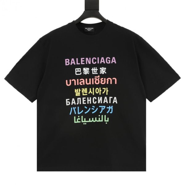 designer,replica,clothing,fake,1:1,lv,luxury,high quality Balenciaga Multilingual Rainbow Letter Print T-Shirt (9421)