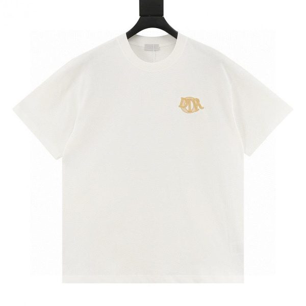 designer,replica,clothing,fake,1:1,lv,luxury,high quality DIOR short-sleeved top with classic CD logo embroidery in gold thread (7FB8)