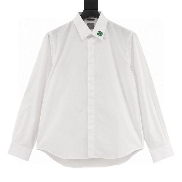 designer,replica,clothing,fake,1:1,lv,luxury,high quality Dior embroidered four-leaf clover collar long-sleeved shirt (79AA)