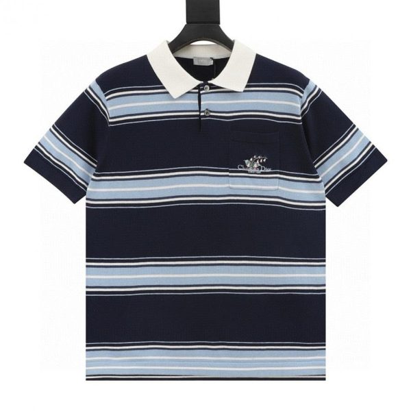 designer,replica,clothing,fake,1:1,lv,luxury,high quality DIOR Lily of the Valley Embroidered Striped Knit Polo Shirt (2878)